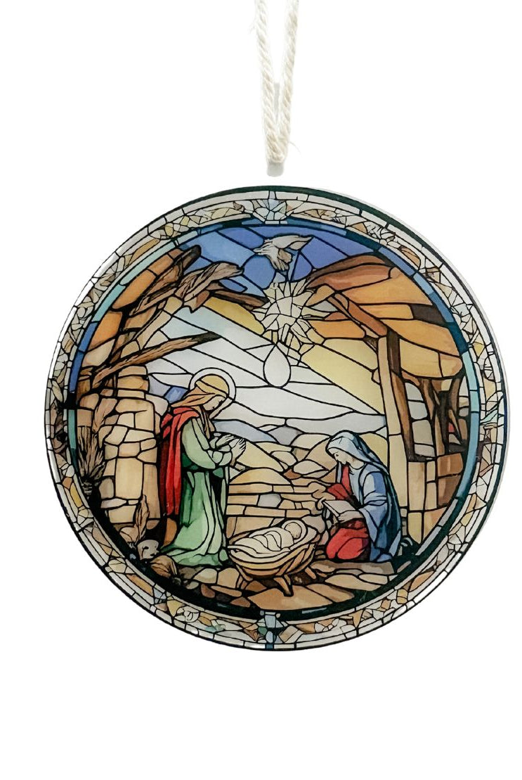 Stained Glass-Inspired Round Christmas Ornament