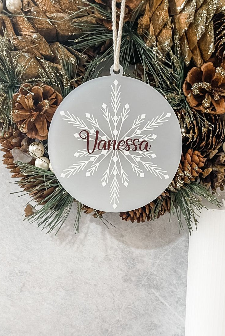 Personalised Frosted Print Snowflake Ornament
