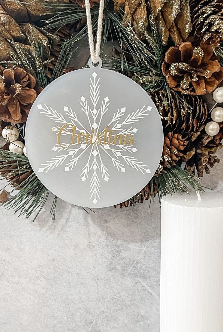 Personalised Frosted Print Snowflake Ornament