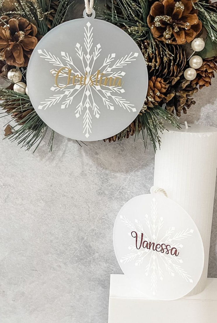 Personalised Frosted Print Snowflake Ornament