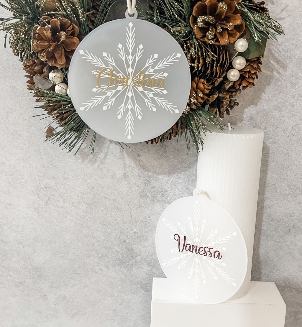 Personalised Frosted Print Snowflake Ornament