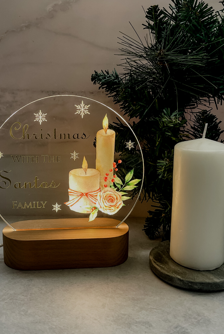 Personalised Family Christmas LED Timber Base Light