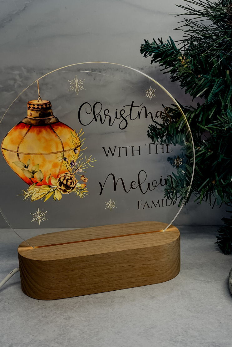 Personalised Family Christmas LED Timber Base Light