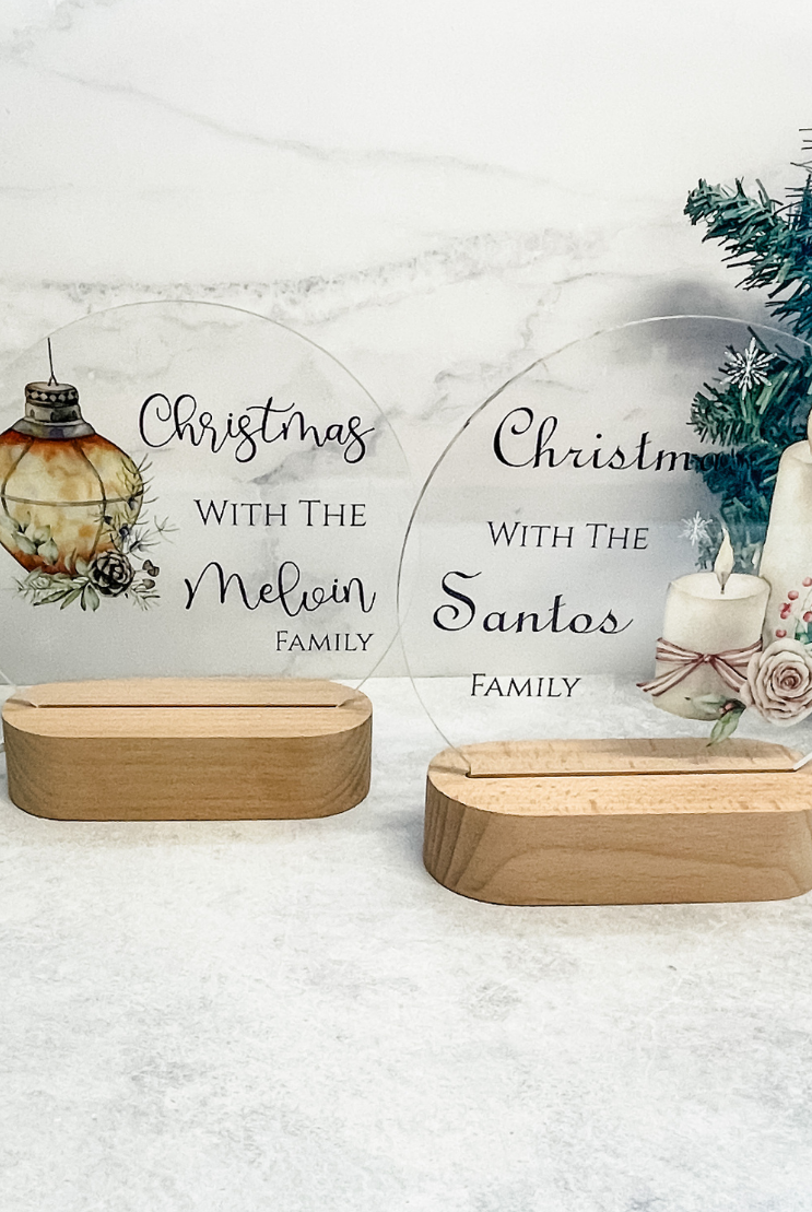 Personalised Family Christmas LED Timber Base Light