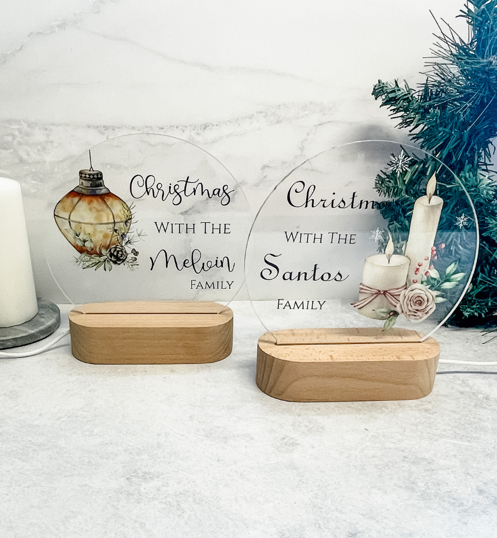 Personalised Family Christmas LED Timber Base Light