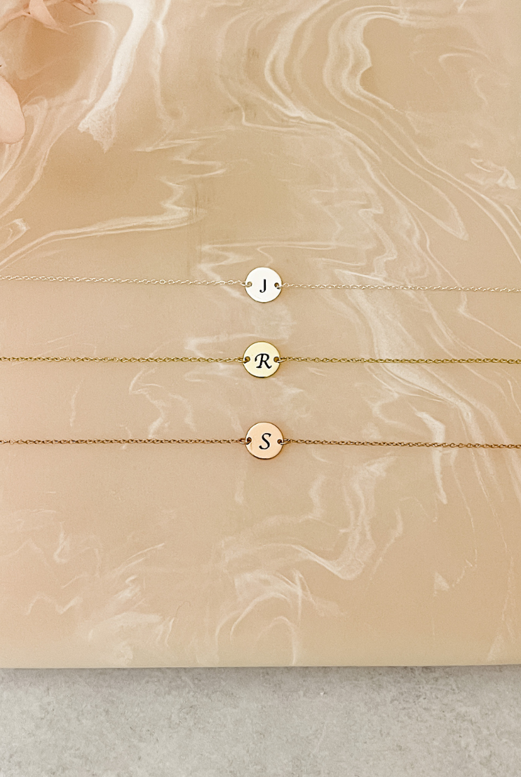 Flat Disc Personalised Initial Bracelet gold silver rode gold gift