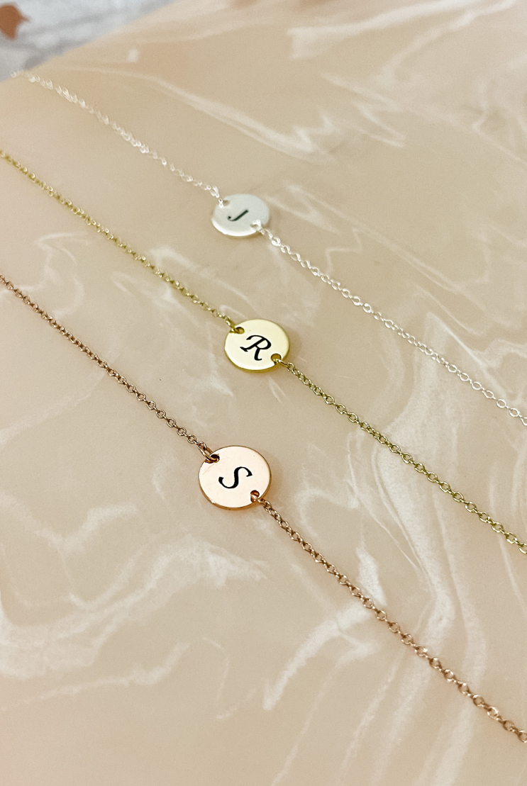 Flat Disc Personalised Initial Bracelet gold silver rode gold gift