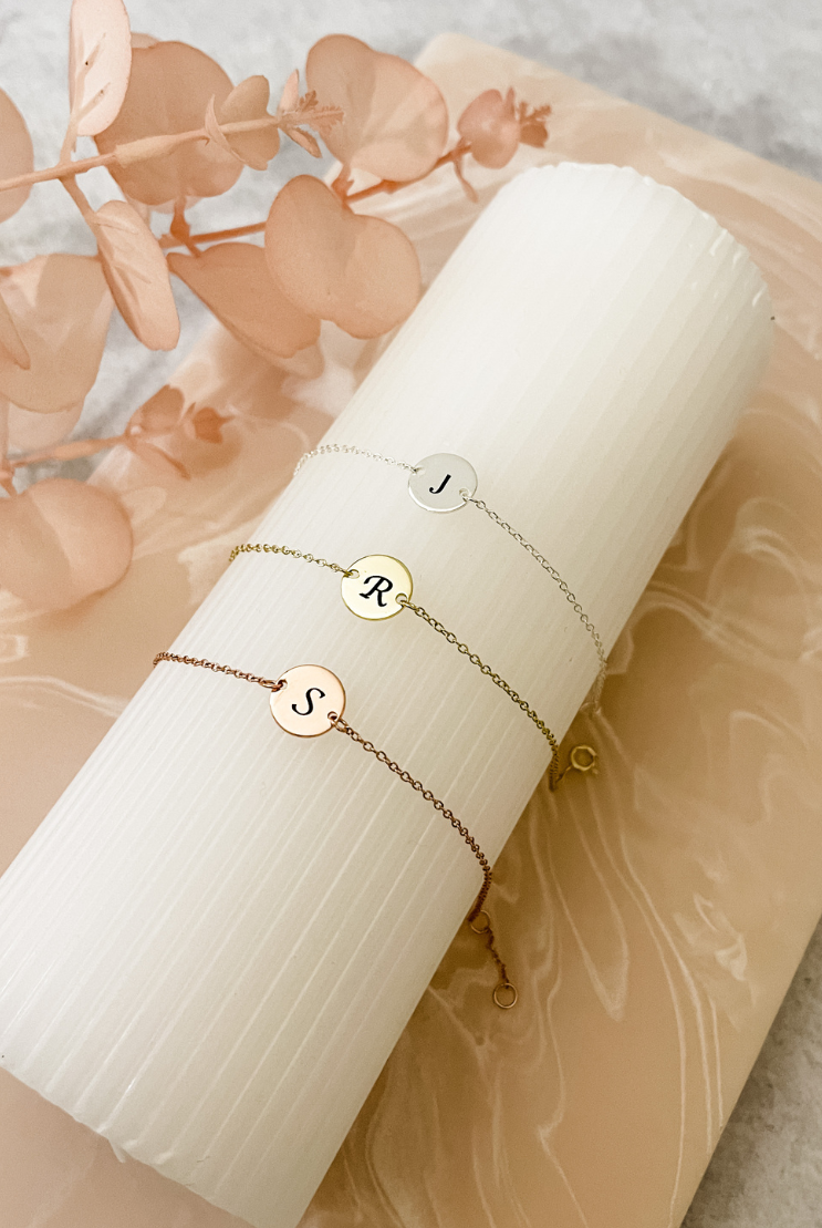 Flat Disc Personalised Initial Bracelet gold silver rode gold gift