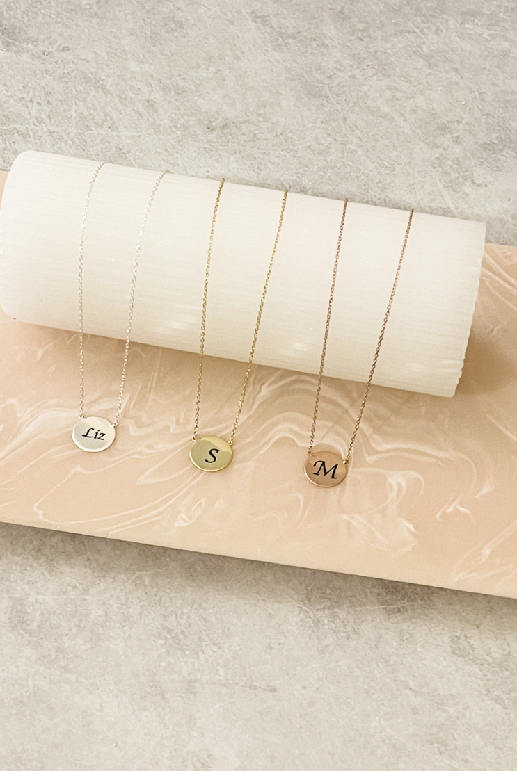 Brushed Circle Personalised Initial Necklace silver gold rose gold gift