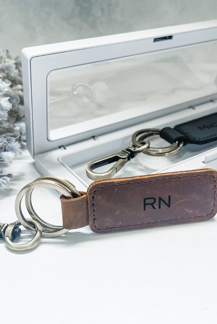 Personalised Retro Leather Keyring