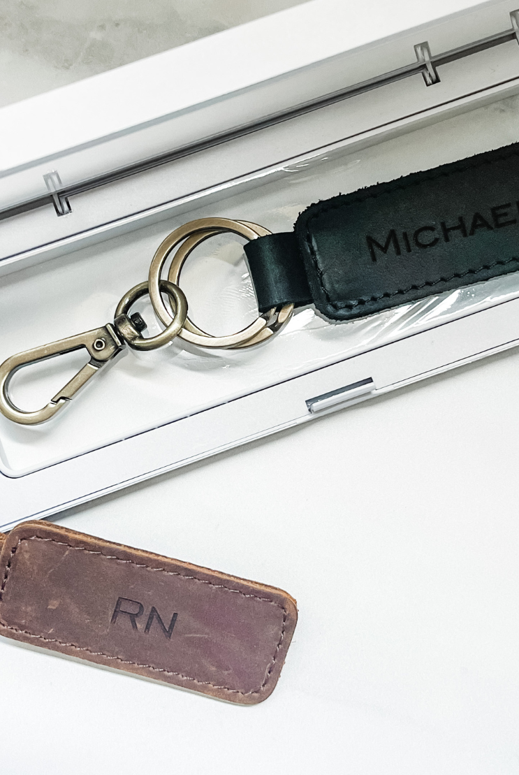 Personalised Retro Leather Keyring