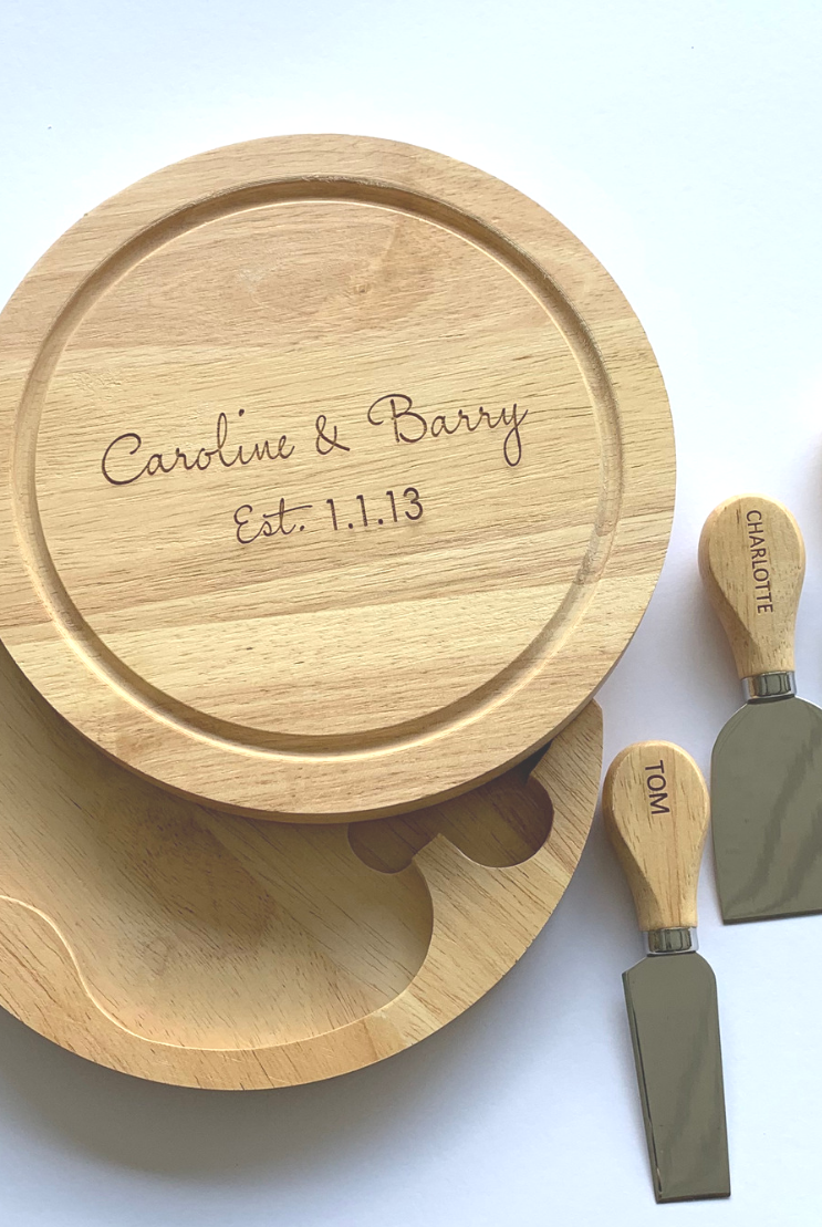 Personalised Round Swivel Cheese Board Sets