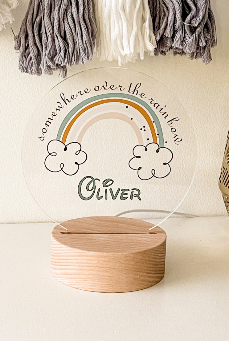 Personalised Printed Warm White LED Round Timber Base Light