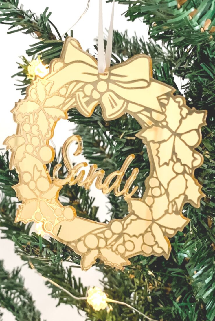 Personalised Christmas Wreath Ornament Gold