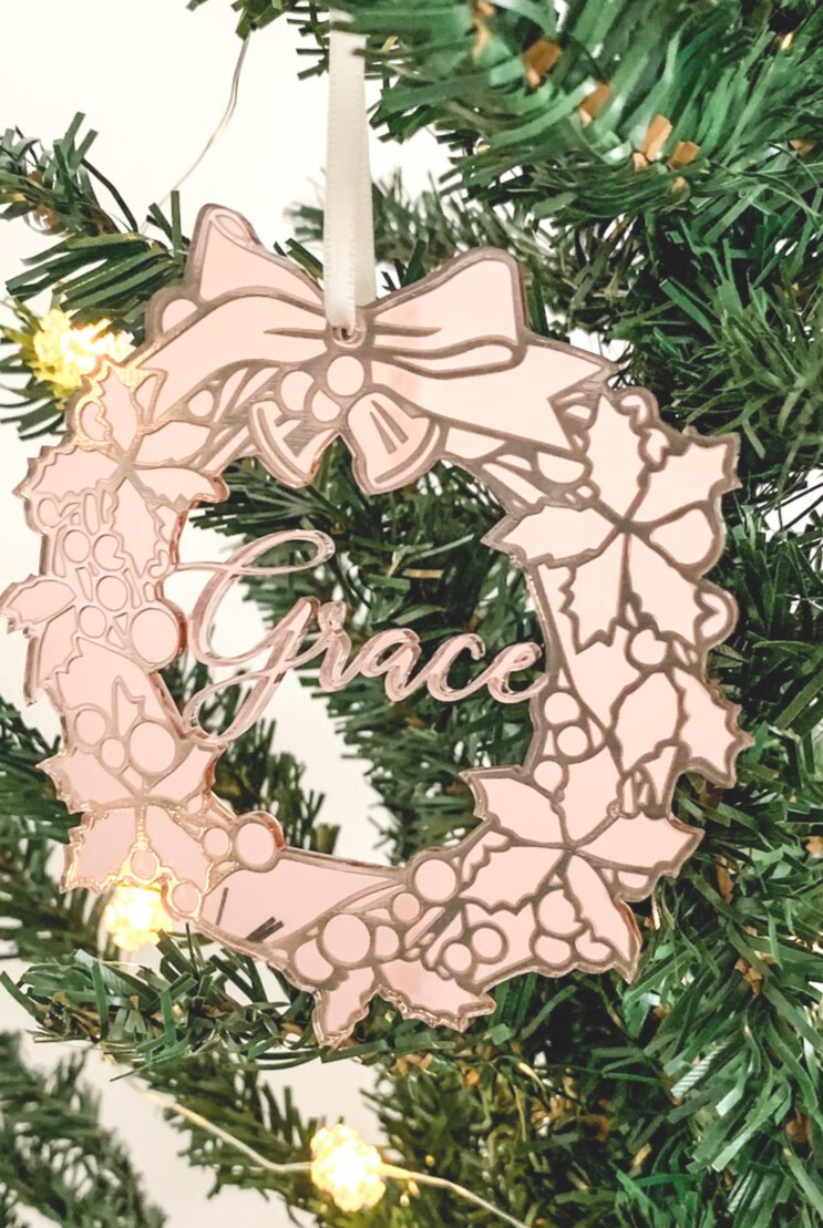 Personalised Christmas Wreath Ornament Rose Gold