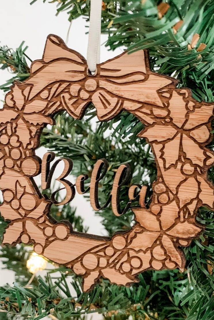 Personalised Christmas Wreath Ornament Wood