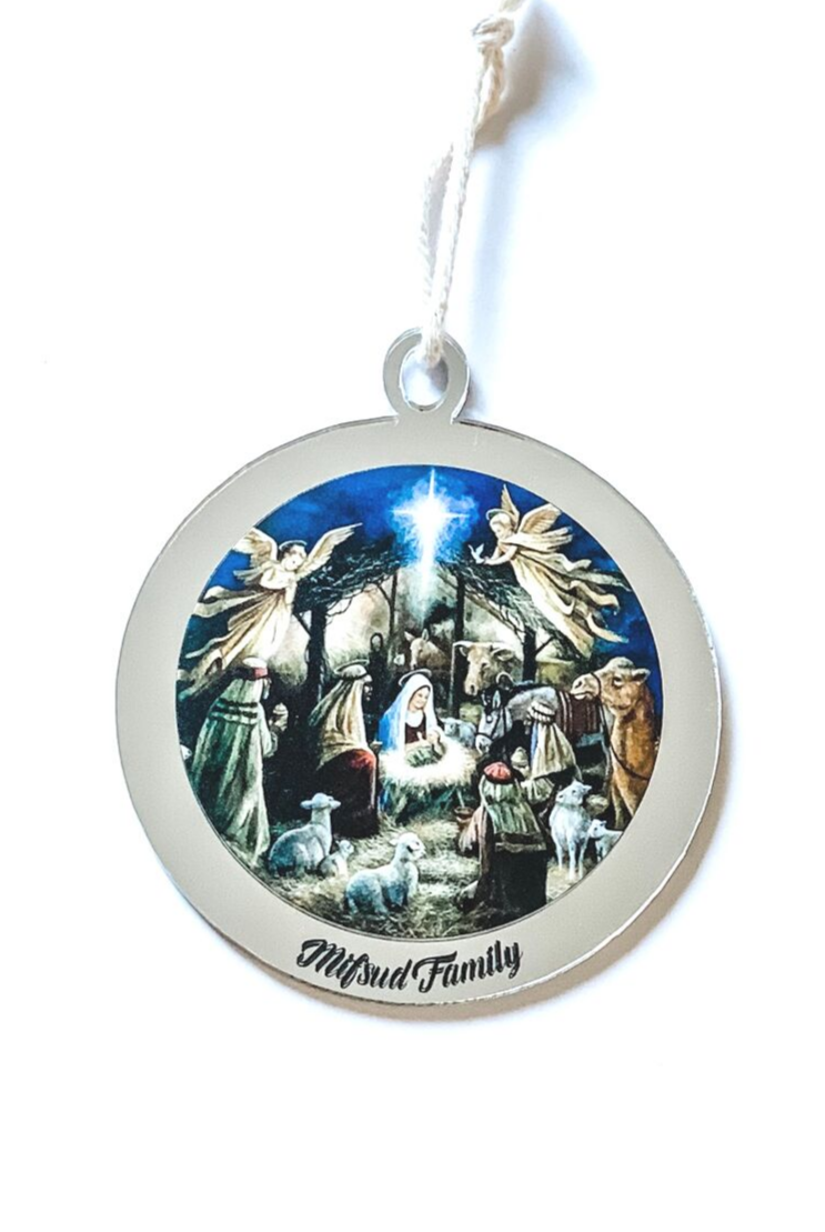 PERSONALISED NATIVITY SCENE CHRISTMAS ORNAMENT Silver