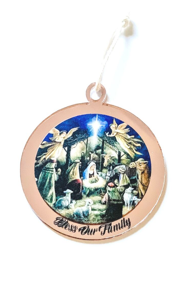 PERSONALISED NATIVITY SCENE CHRISTMAS ORNAMENT Rose Gold