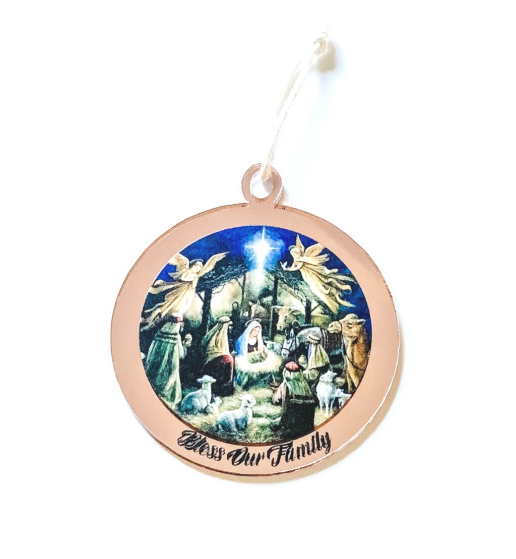 PERSONALISED NATIVITY SCENE CHRISTMAS ORNAMENT Rose Gold