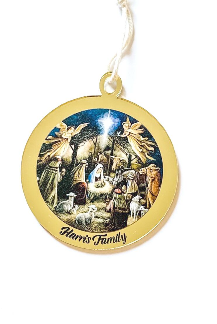 PERSONALISED NATIVITY SCENE CHRISTMAS ORNAMENT Gold