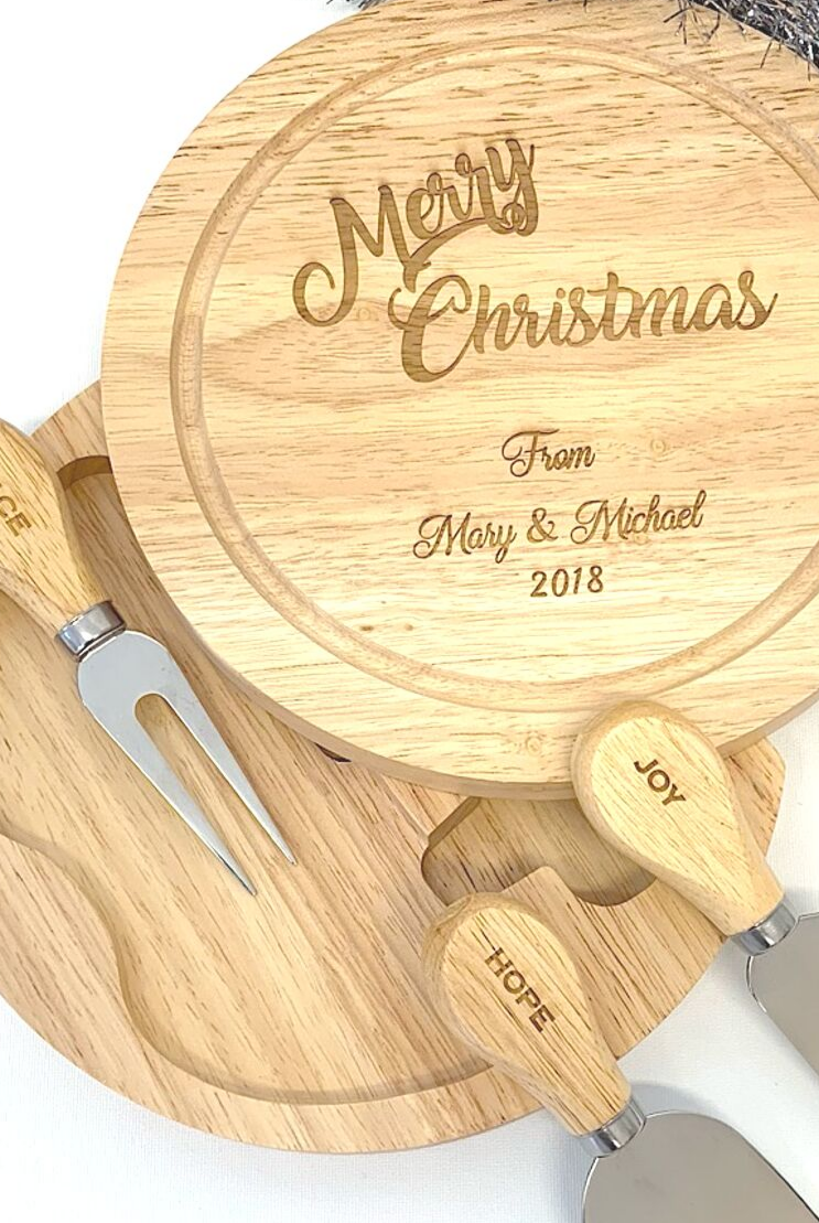 ENGRAVED Round Swivel Cheese Board Sets