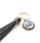 V Leather Tassel Personalised Black Keyrings