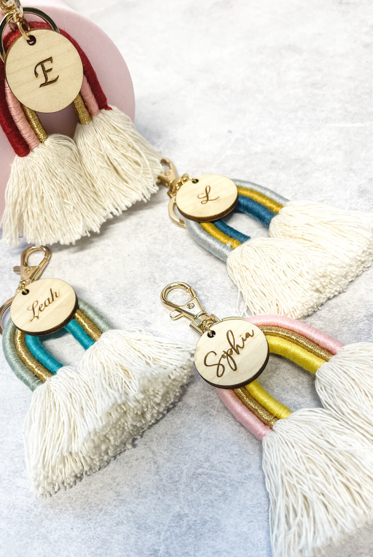 Rainbow Boho Tassel Personalised Keyring