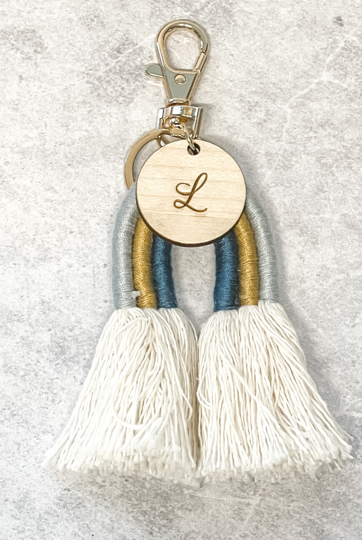 Rainbow Boho Tassel Personalised Keyring