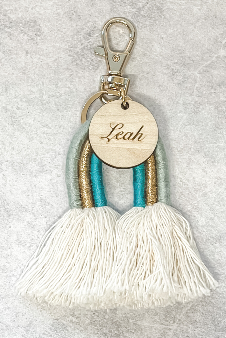 Rainbow Boho Tassel Personalised Keyring