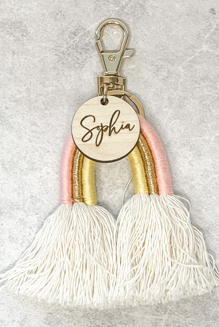 Rainbow Boho Tassel Personalised Keyring