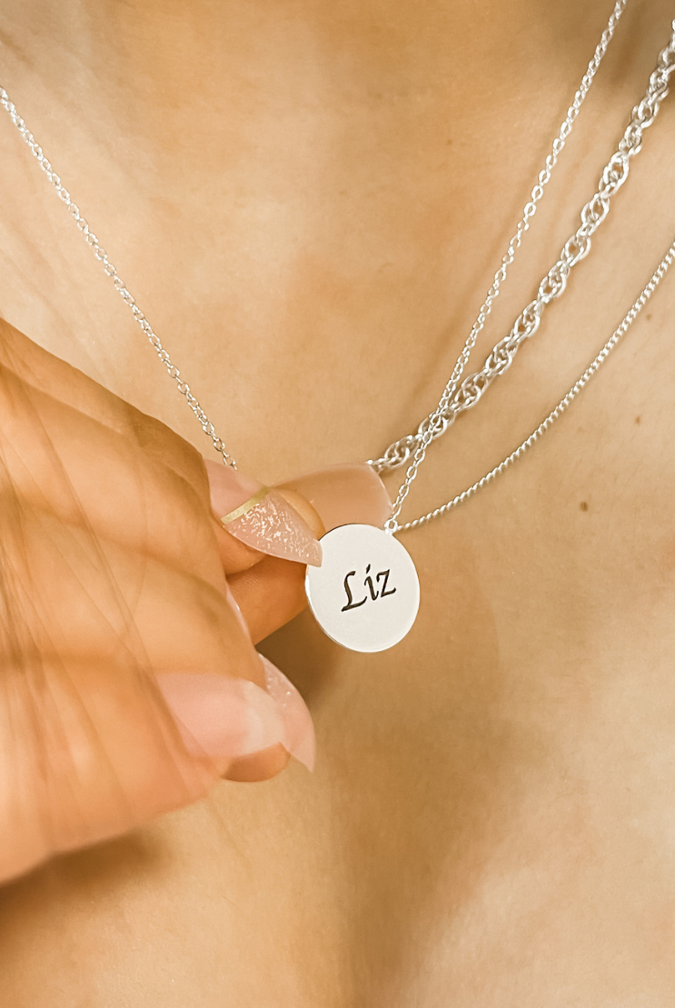 Brushed Circle Personalised Initial Necklace silver gold rose gold gift