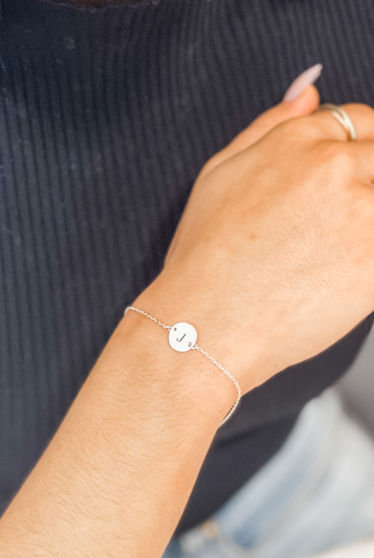 Flat Disc Personalised Initial Bracelet gold silver rode gold gift
