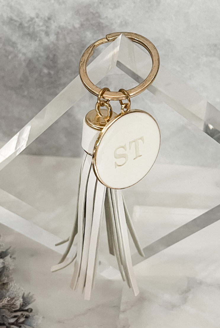 personalised leather tassel keyring keychain