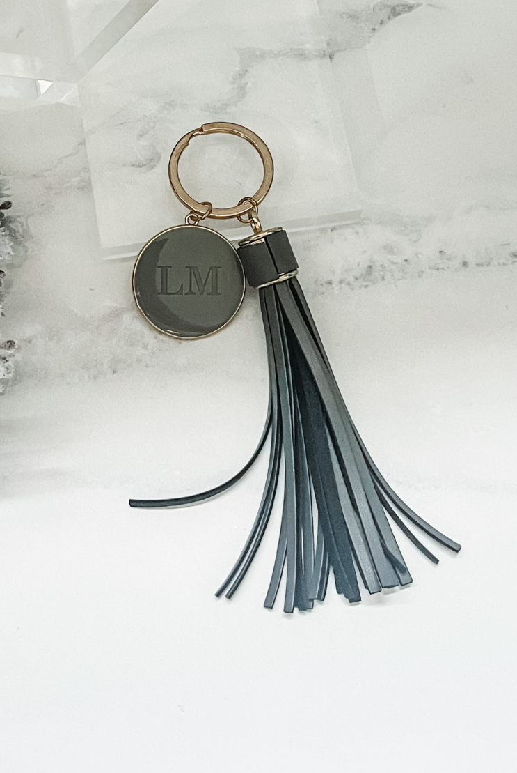 personalised leather tassel keyring keychain
