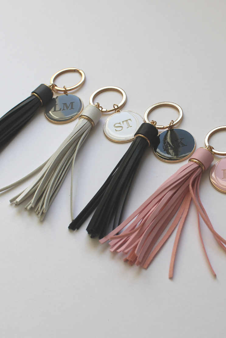 personalised leather tassel keyring keychain