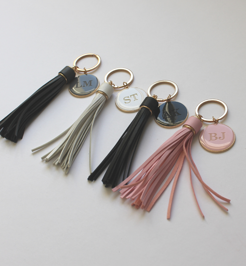 personalised leather tassel keyring keychain