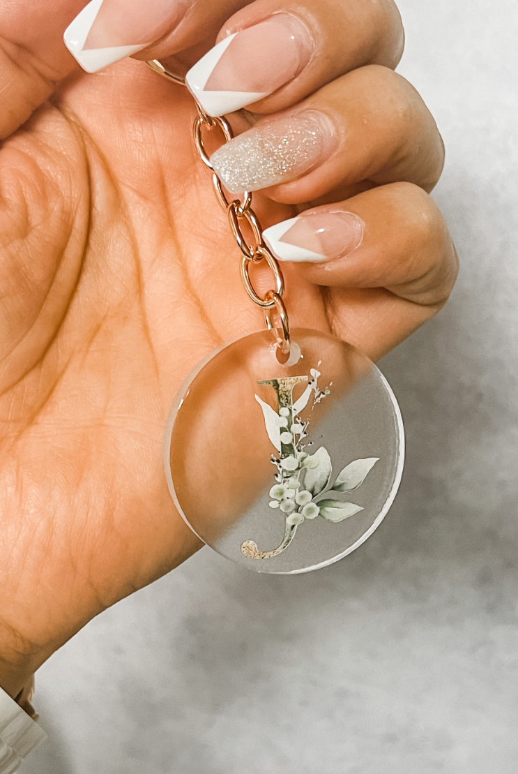 flora and Me initial keyring keychain personalised gift rose gold gold name