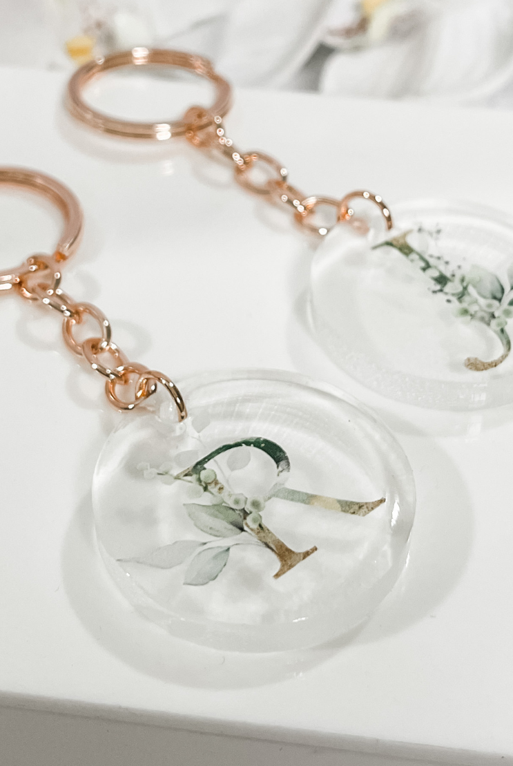 flora and Me initial keyring keychain personalised gift rose gold gold name