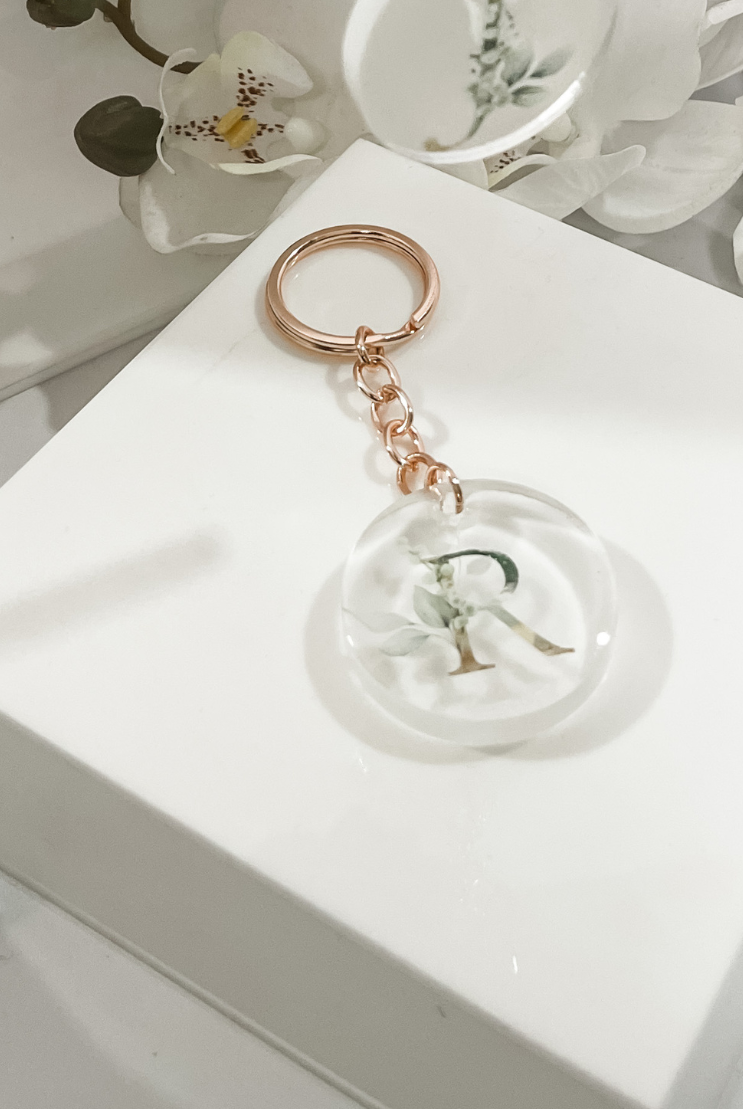 flora and Me initial keyring keychain personalised gift rose gold gold name