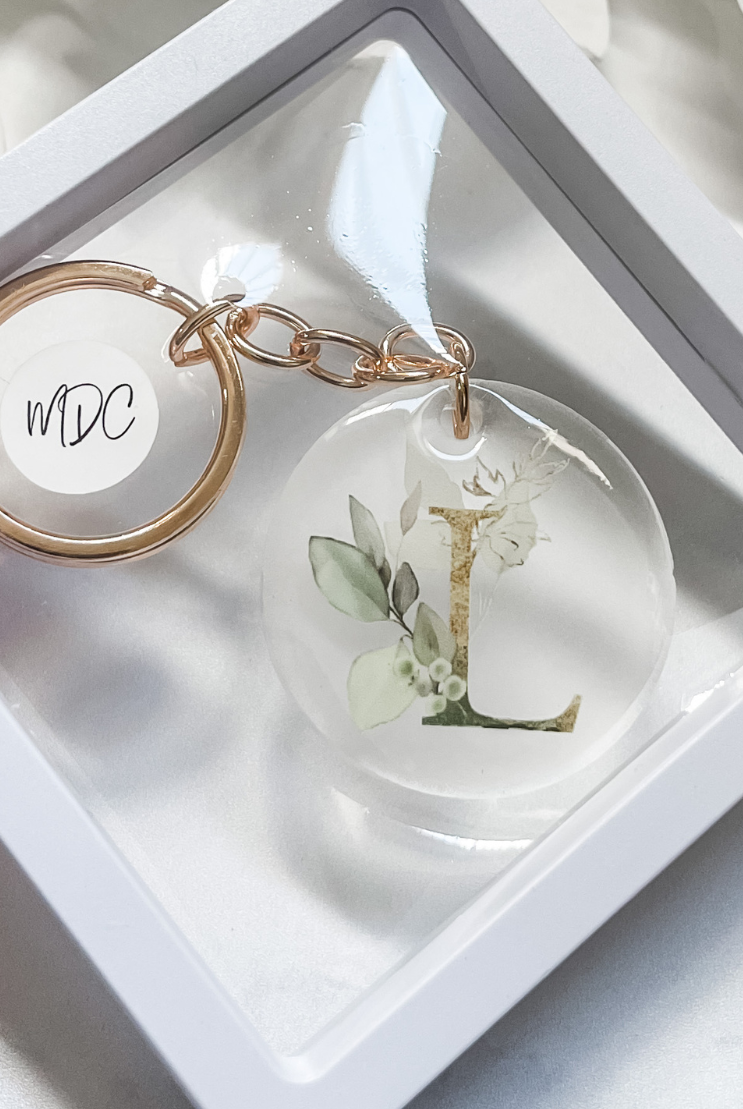 flora and Me initial keyring keychain personalised gift rose gold gold name