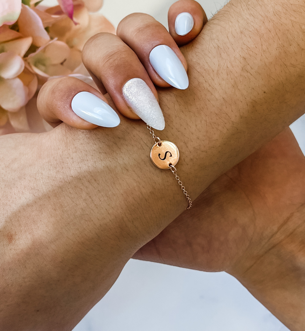 Flat Disc Personalised Initial Bracelet gold silver rode gold gift