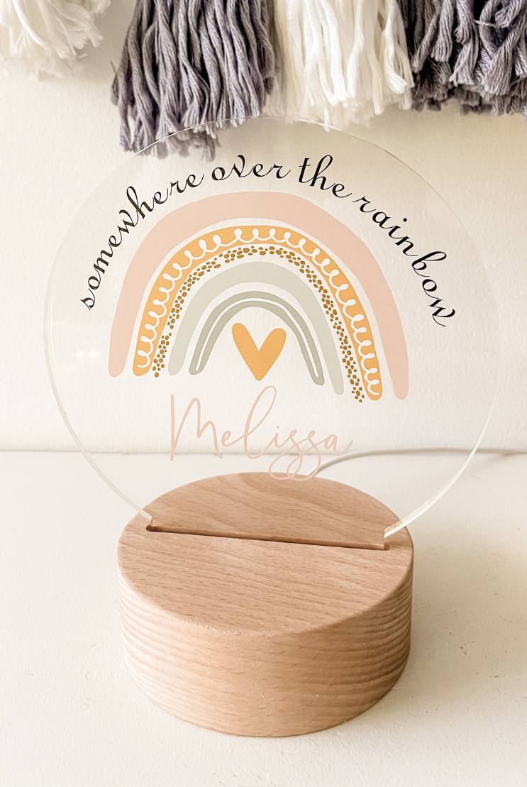 Personalised Printed Warm White LED Round Timber Base Light