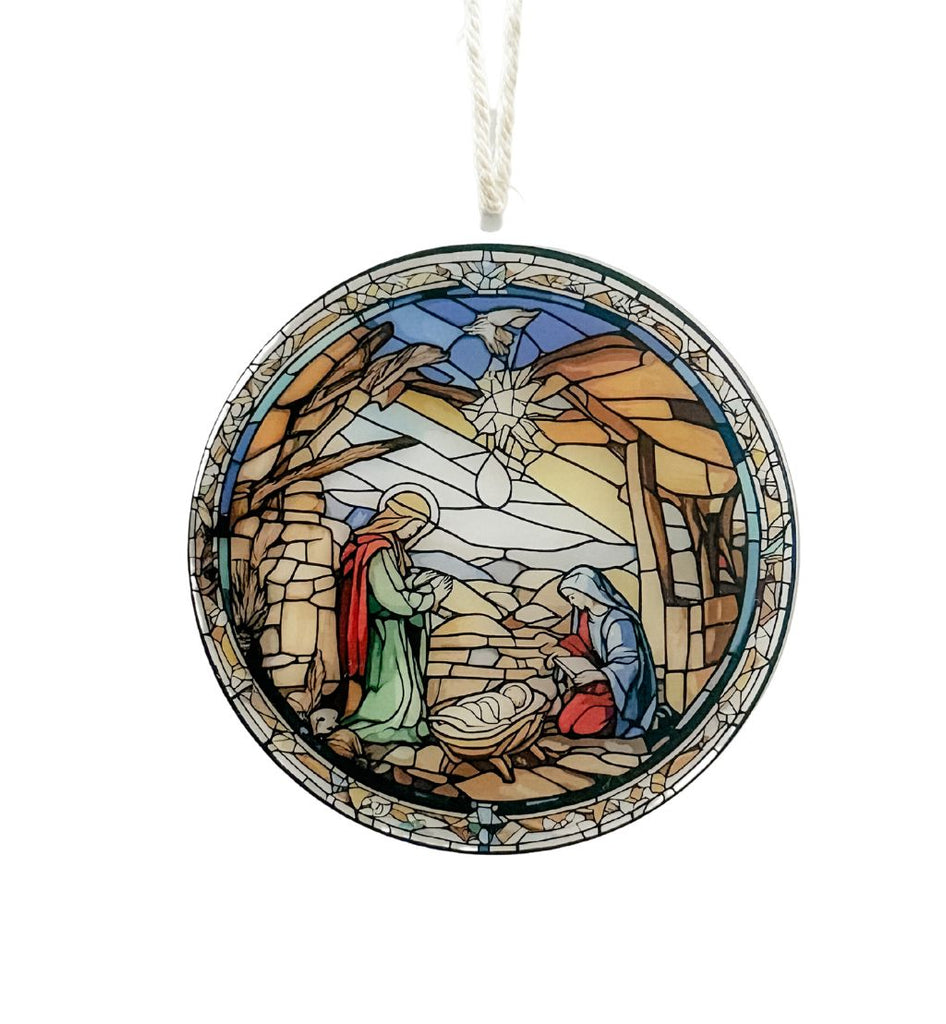 Stained Glass-Inspired Round Christmas Ornament