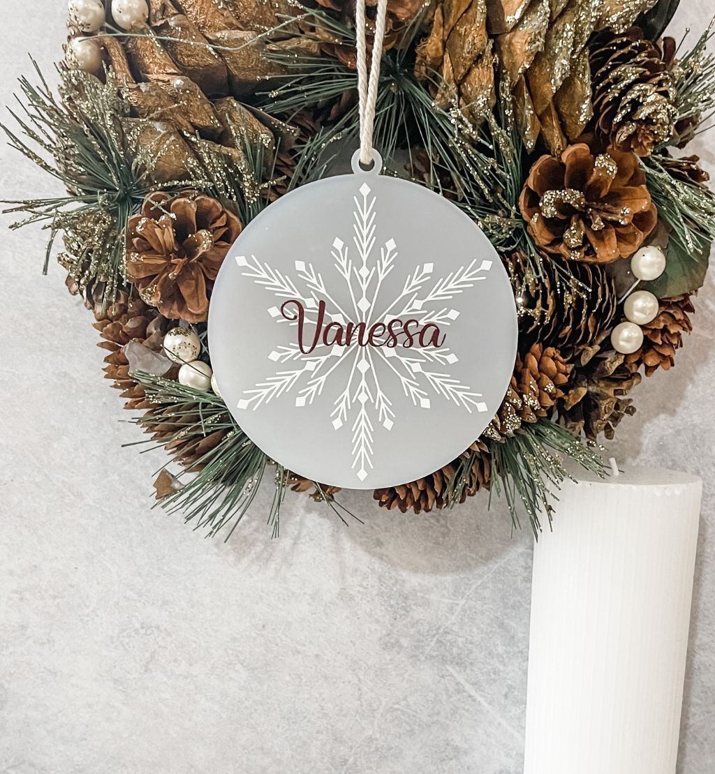 Personalised Frosted Print Snowflake Ornament