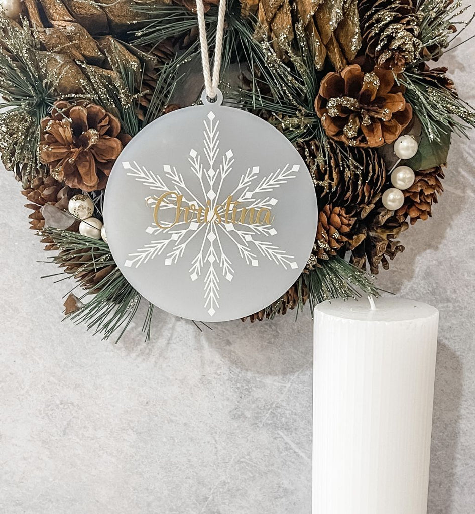 Personalised Frosted Print Snowflake Ornament