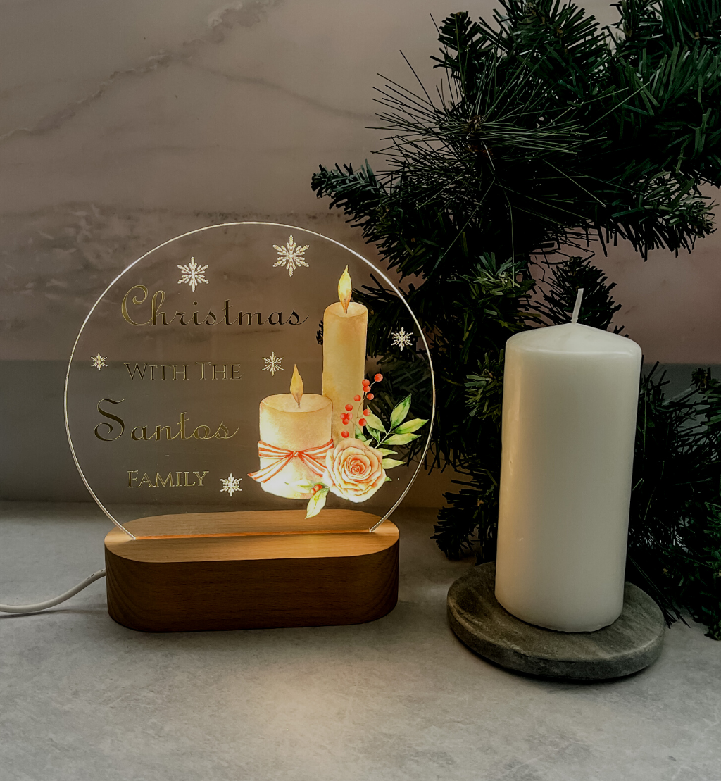 Personalised Family Christmas LED Timber Base Light