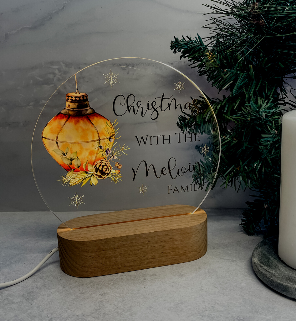 Personalised Family Christmas LED Timber Base Light