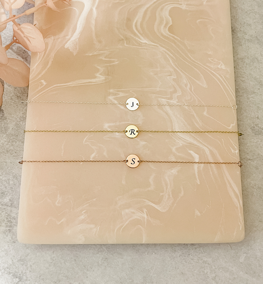 Flat Disc Personalised Initial Bracelet gold silver rode gold gift