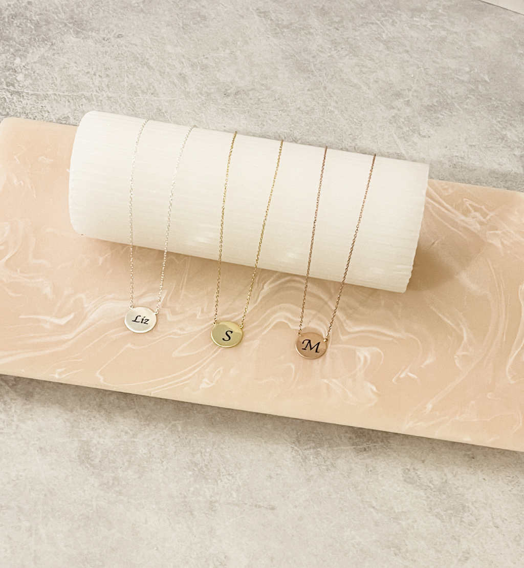 Brushed Circle Personalised Initial Necklace silver gold rose gold gift