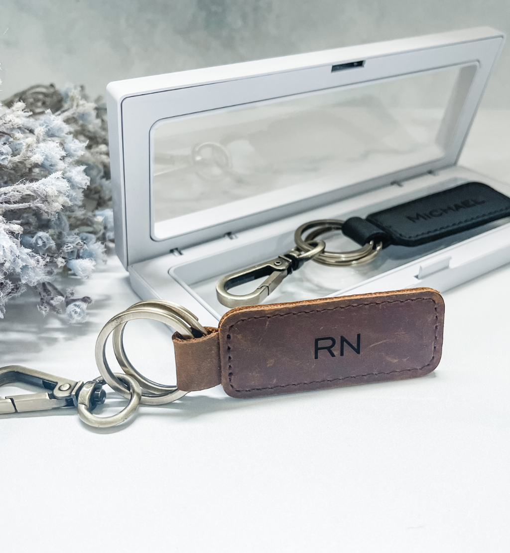 Personalised Retro Leather Keyring